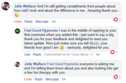 image of facebook feedback on hypnosis for social anxiety