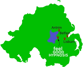 Northern Ireland Map with Antrim and Lisburn and Belfast marked