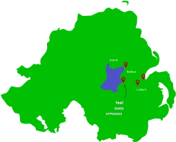 Northern Ireland Map showing Feel Good Hypnosis Location