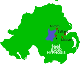 Northern Ireland Map with Antrim and Lisburn and Belfast marked